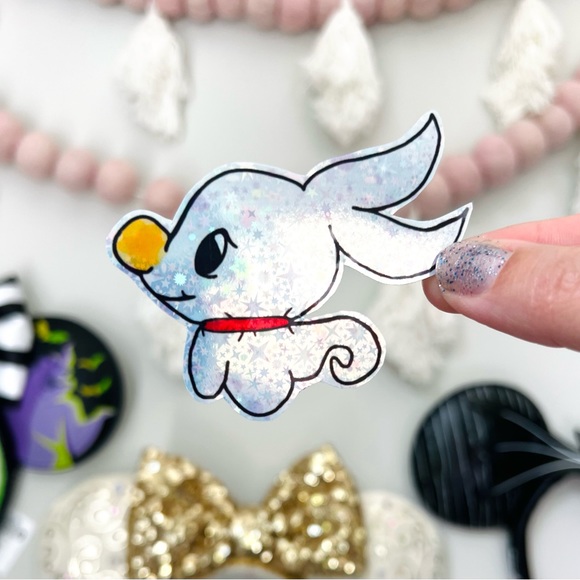 🤍🖤🎃 Zero pup nightmare before Christmas Halloween holographic glitter sticker - Picture 3 of 6